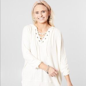 BKE Off-White Lace-Up Hoodie